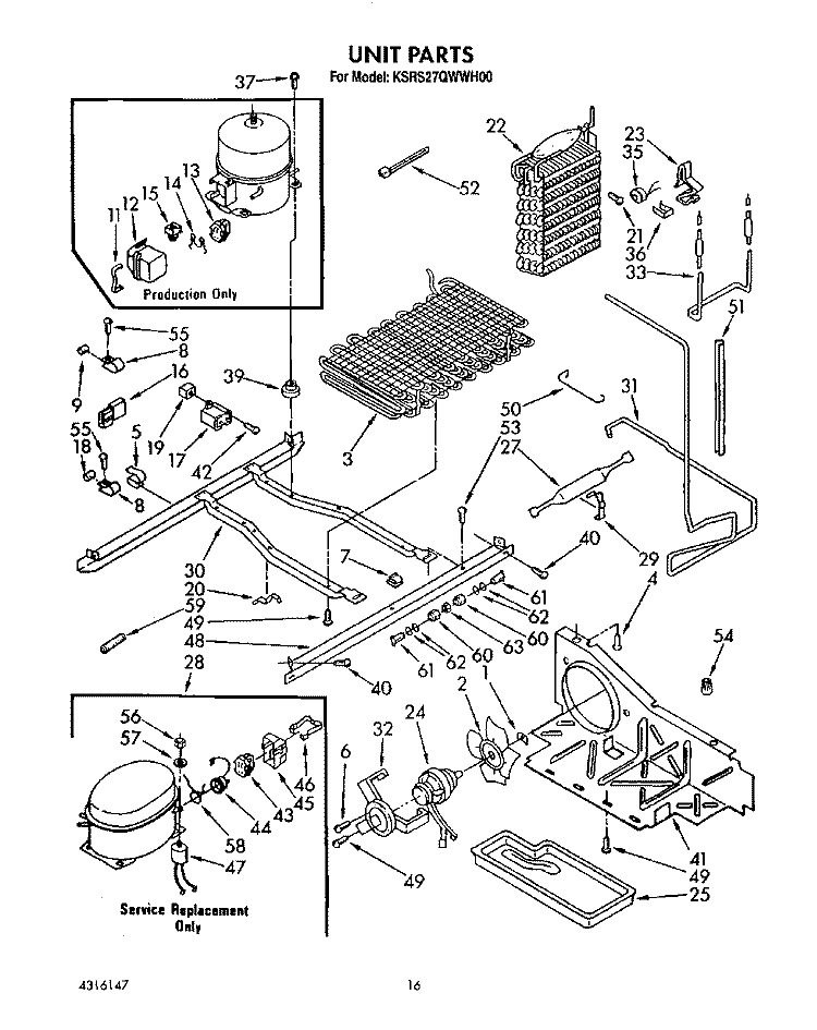 UNIT Diagram and Parts List for KSRS27QWWH00  KitchenAid Refrigerator