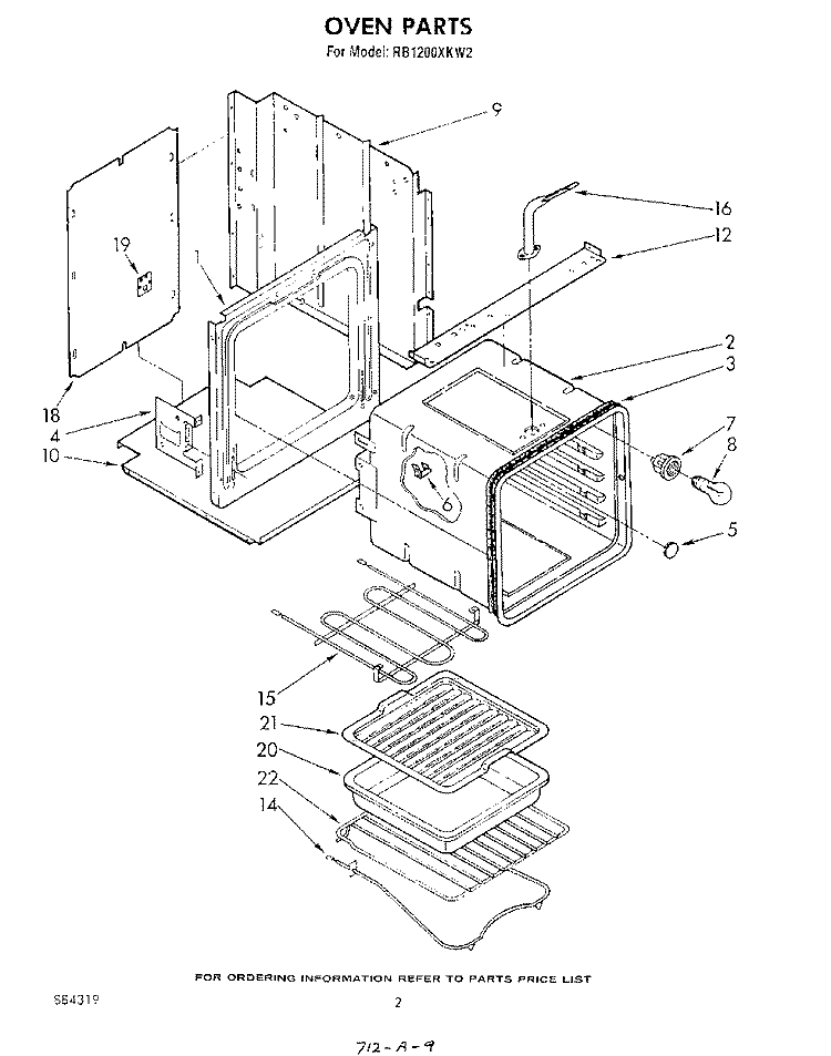 OVEN Diagram and Parts List for RB1200XKW2  Whirlpool Wall Oven