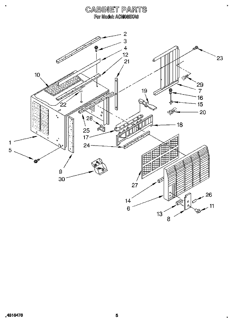 CABINET Diagram and Parts List for ACM062XA0  Whirlpool Air Conditioner