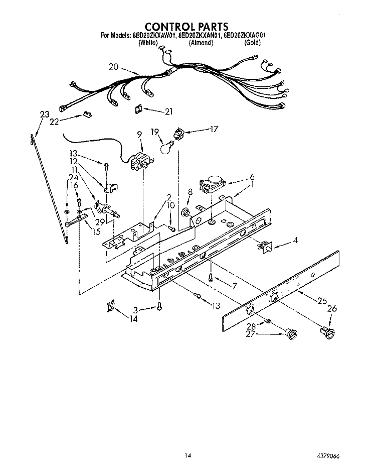 CONTROL, LIT/OPTIONAL Diagram and Parts List for 8ED20ZKXAW01  Whirlpool Refrigerator