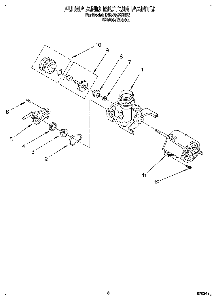 PUMP AND MOTOR Diagram and Parts List for DU840CWDB2  Whirlpool Dishwasher