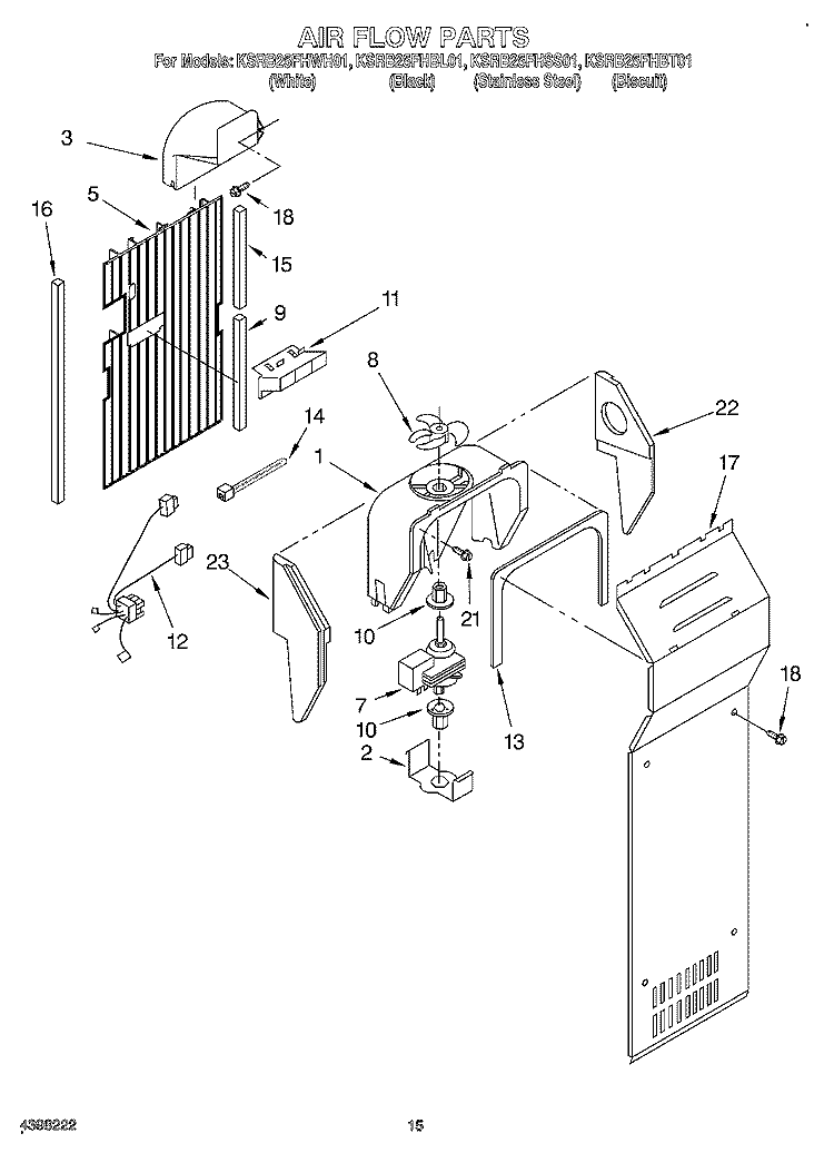 AIR FLOW Diagram and Parts List for KSRB25FHBL01  KitchenAid Refrigerator