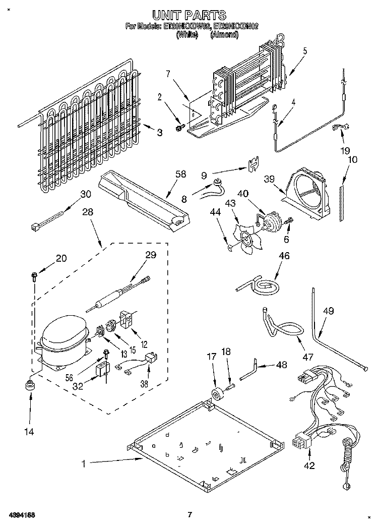 UNIT Diagram and Parts List for ET20NKXDN02  Whirlpool Refrigerator