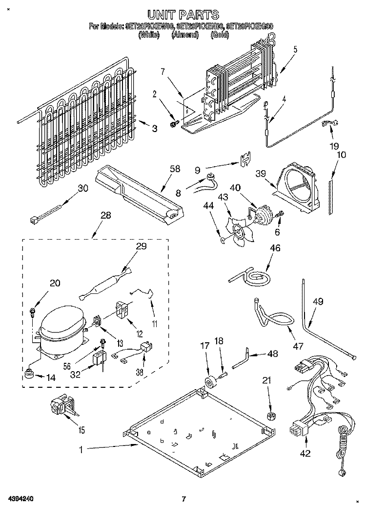 UNIT Diagram and Parts List for 8ET20PKXEG00  Whirlpool Refrigerator