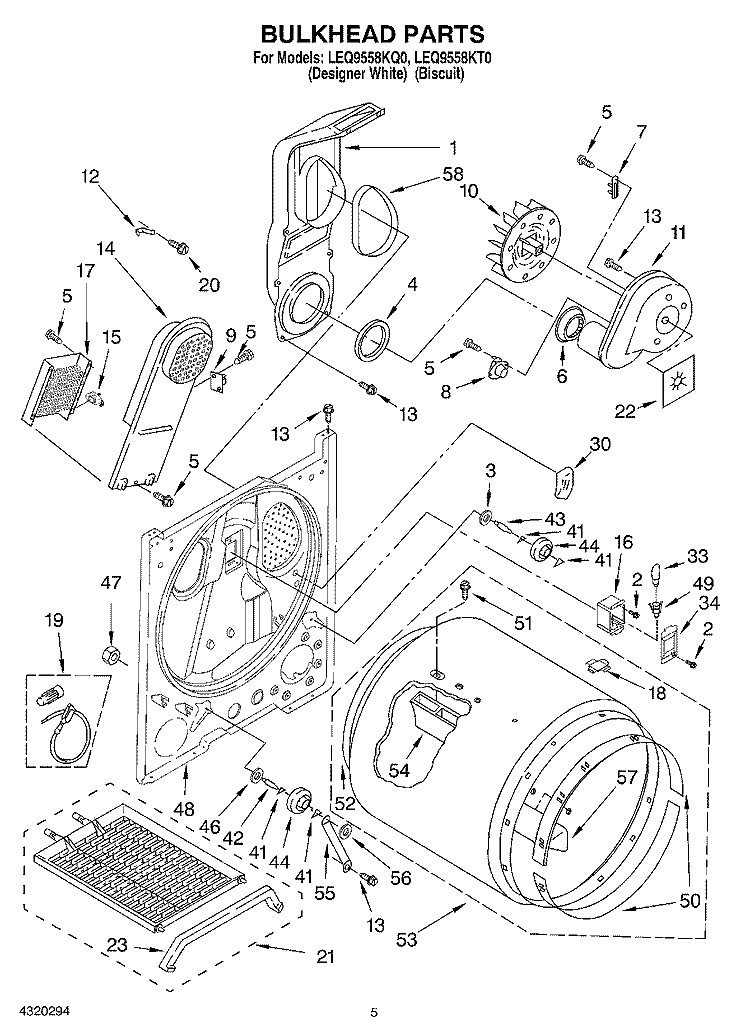 SECTION Diagram and Parts List for LEQ9558KT0  Whirlpool Dryer