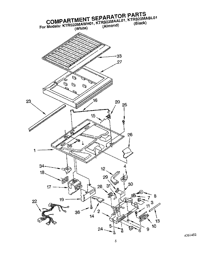 COMPARTMENT SEPARATOR Diagram and Parts List for KTRS22MABL01  KitchenAid Refrigerator