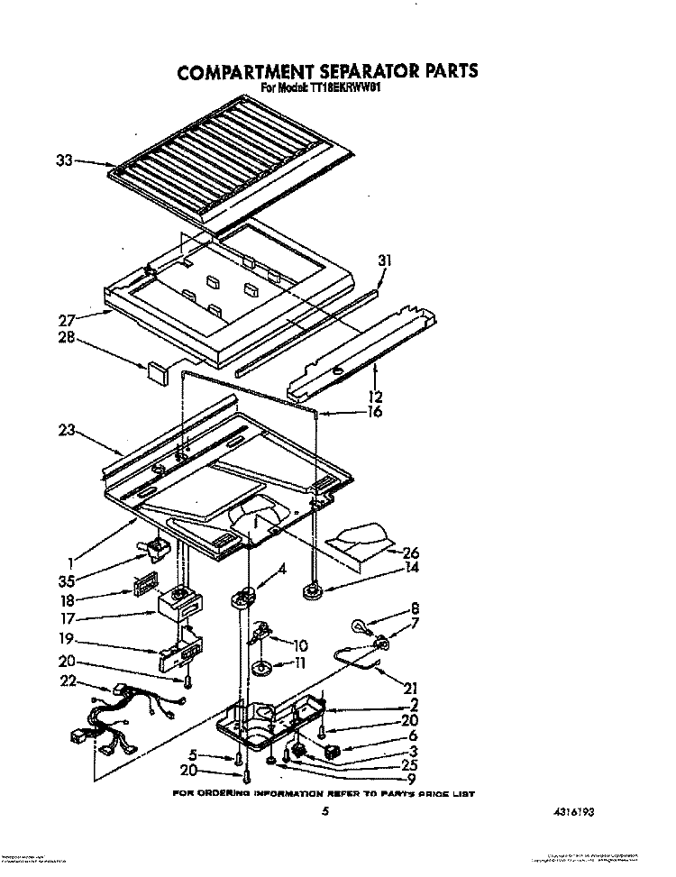 COMPARTMENT SEPARATOR Diagram and Parts List for TT18EKRWW01  Estate Refrigerator