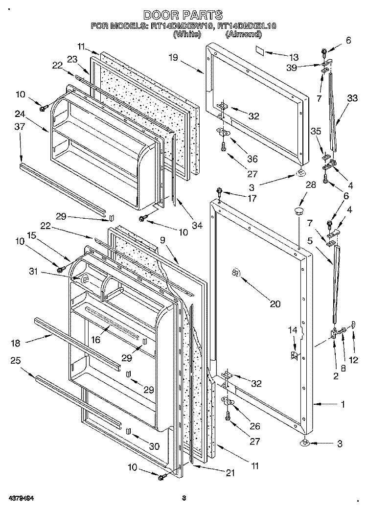 DOOR Diagram and Parts List for RT14DMXBL10  Roper Refrigerator