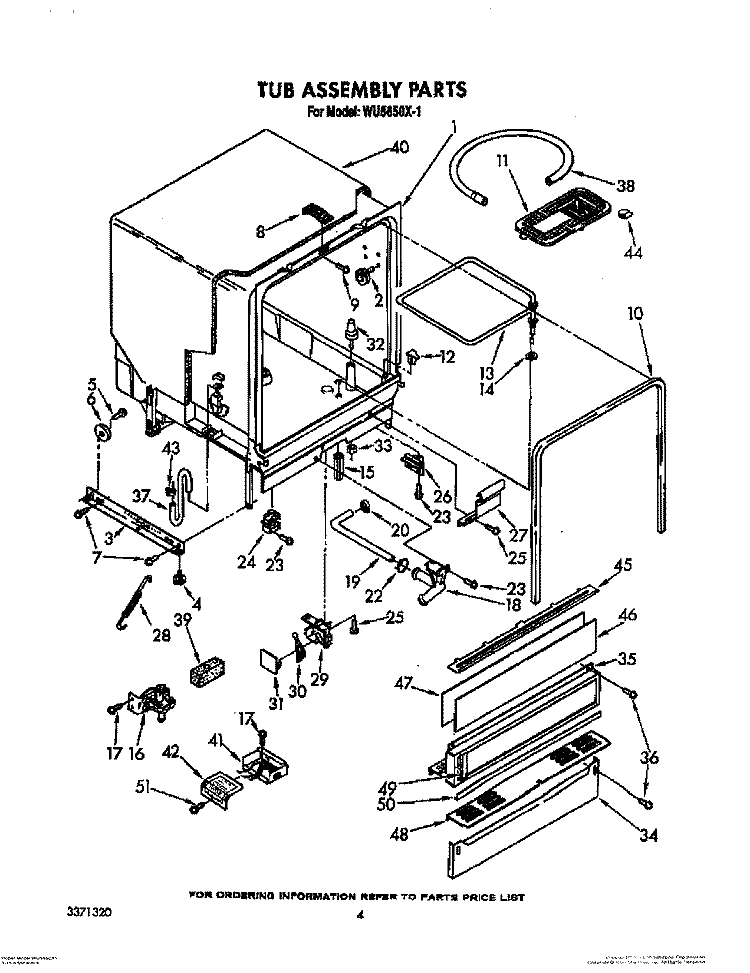 TUB ASSEMBLY, LIT/OPTIONAL Diagram and Parts List for WU5650X1  Roper Dishwasher