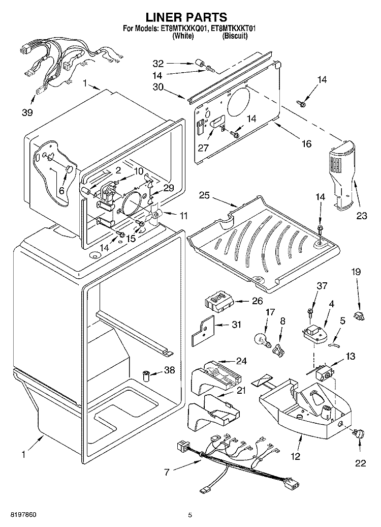 LINER Diagram and Parts List for ET8MTKXKT01  Whirlpool Refrigerator