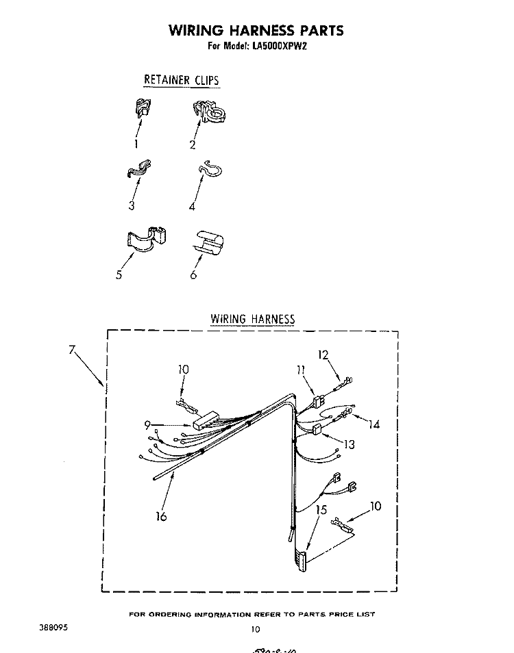 WIRING HARNESS Diagram and Parts List for LA5000XPW2  Whirlpool Washer