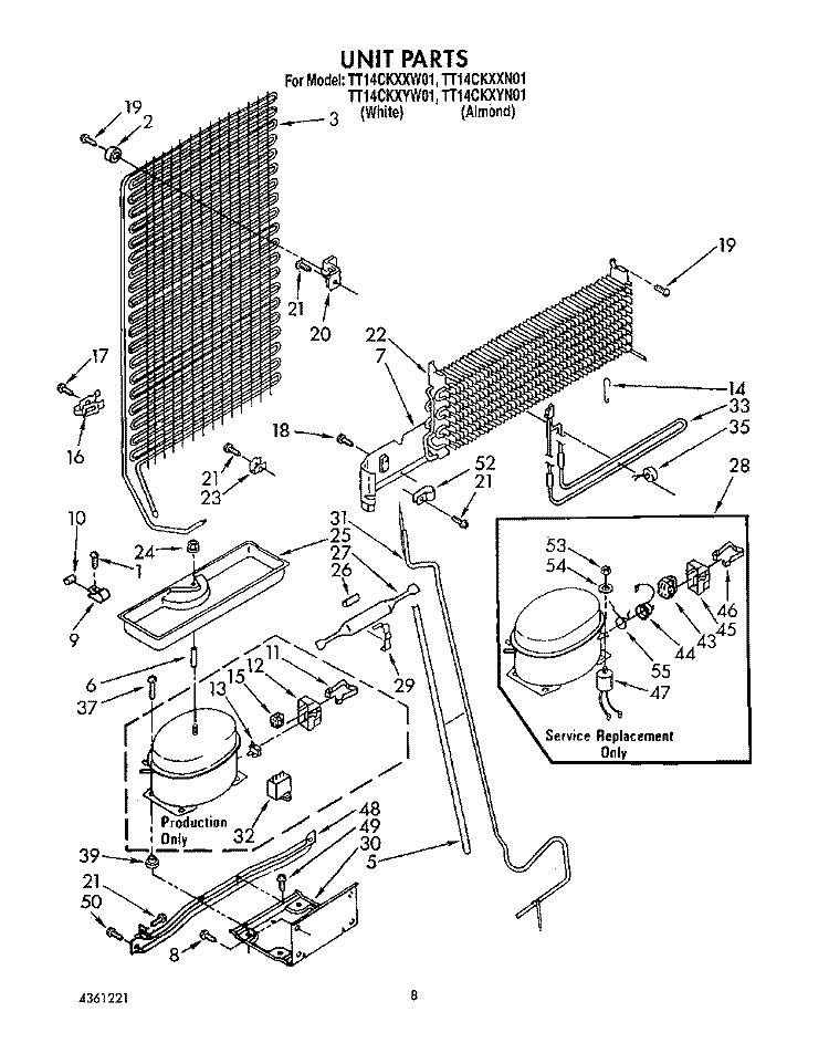 UNIT Diagram and Parts List for TT14CKXXW01  Estate Refrigerator