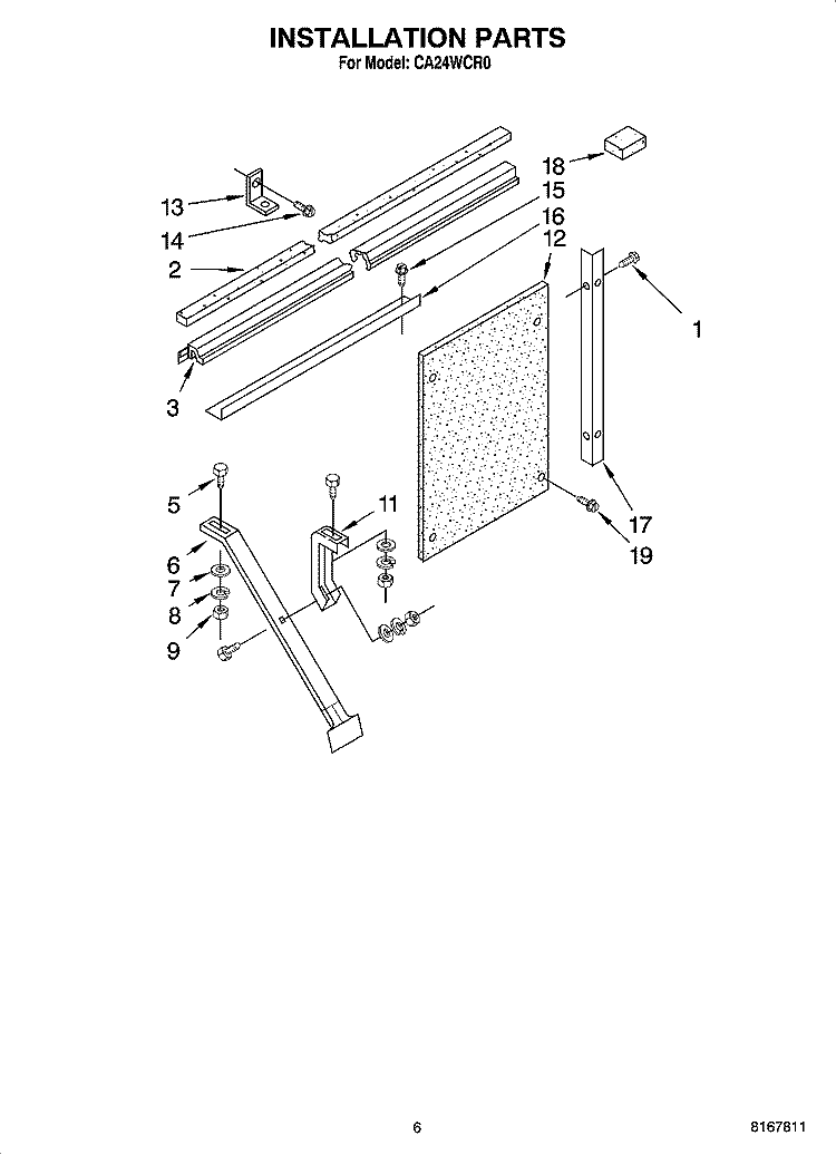 INSTALLATION PARTS Diagram and Parts List for CA24WCR0  Crosley Air Conditioner