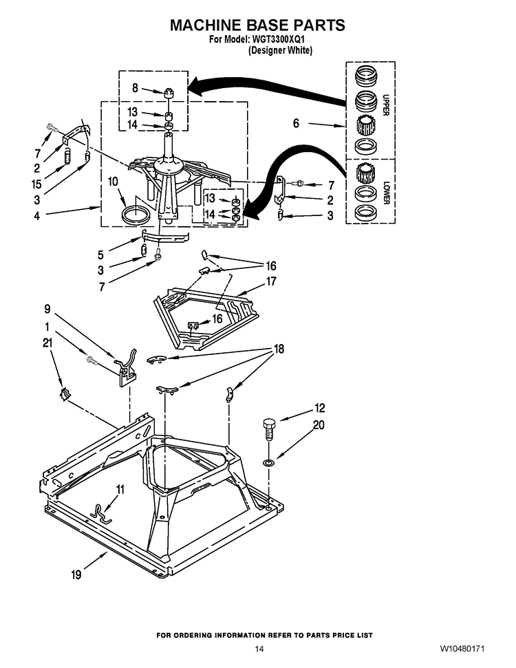 MACHINE BASE PARTS Diagram and Parts List for WGT3300XQ1  Whirlpool Washer Dryer Combo