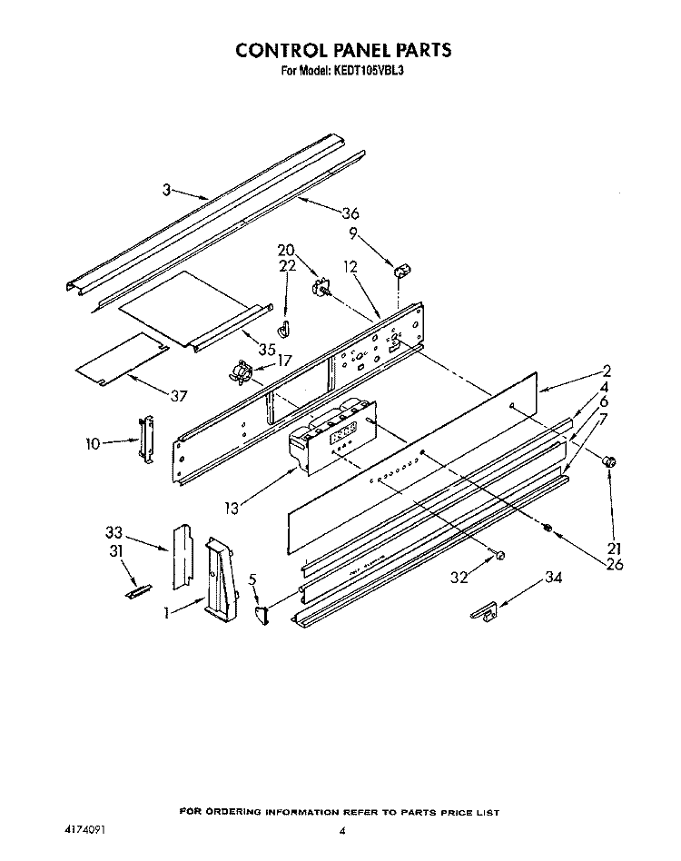 CONTROL PANEL Diagram and Parts List for KEDT105VBL3  KitchenAid Range