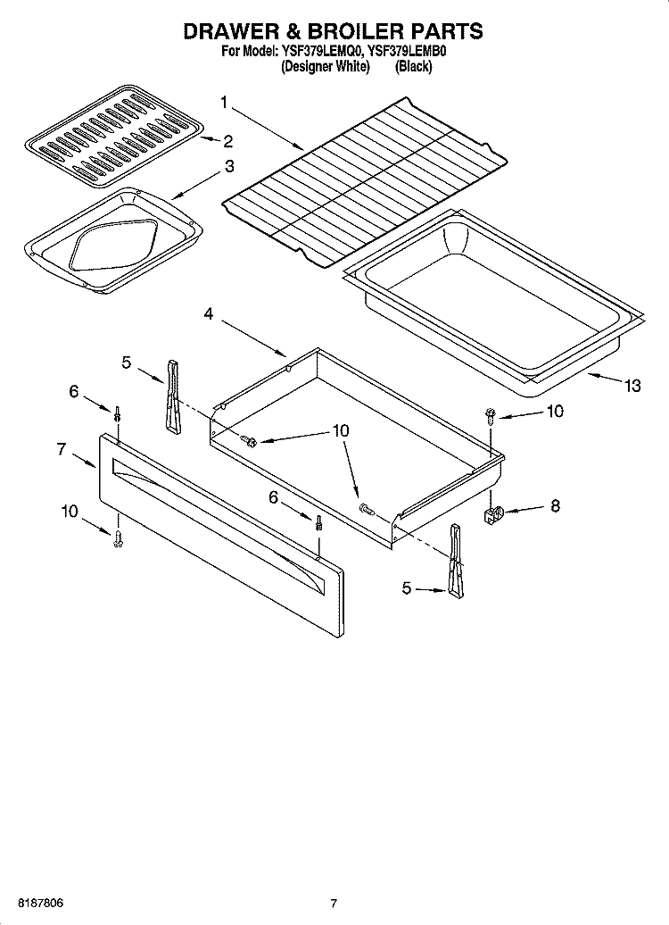 DRAWER & BROILER PARTS Diagram and Parts List for YSF379LEMB0  Whirlpool Range
