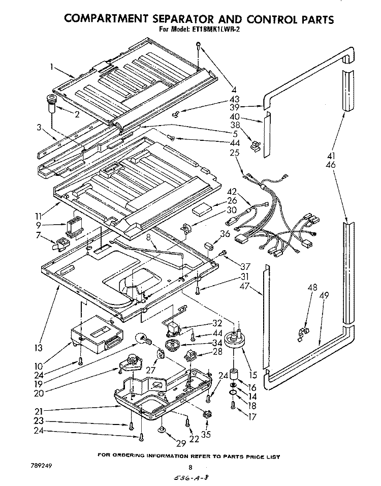 COMPARTMENT SEPARATOR AND CONTROL Diagram and Parts List for ET18MK1LWR2  Whirlpool Refrigerator