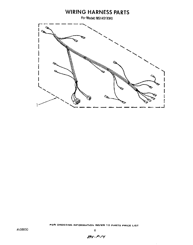 WIRING HARNESS , LIT/OPTIONAL Diagram and Parts List for MS1451XW0  Whirlpool Wall Oven
