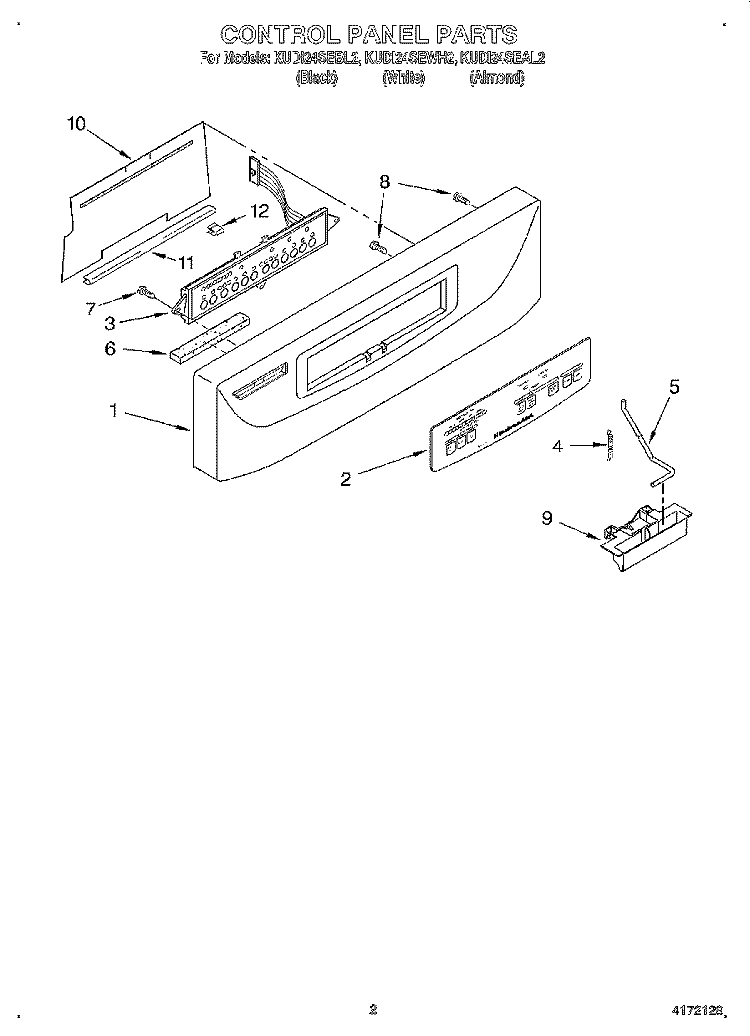 CONTROL PANEL Diagram and Parts List for KUDI24SEAL2  KitchenAid Dishwasher