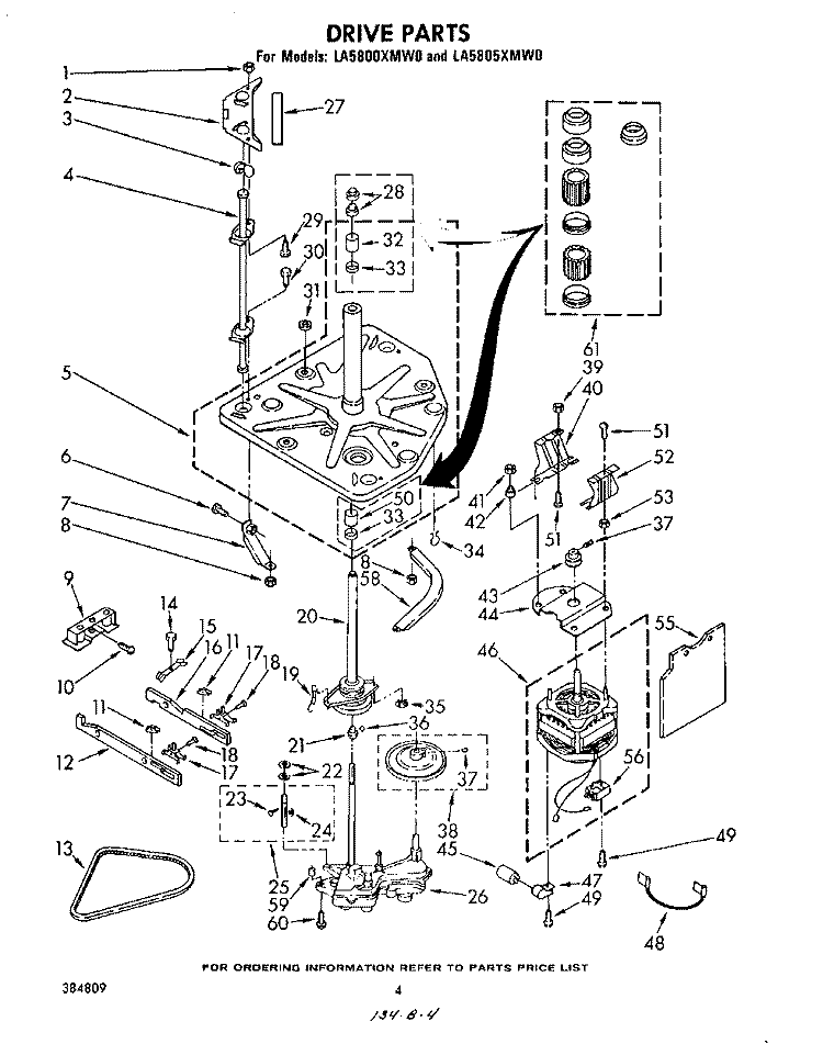 DRIVE Diagram and Parts List for LA5805XMW0  Whirlpool Washer