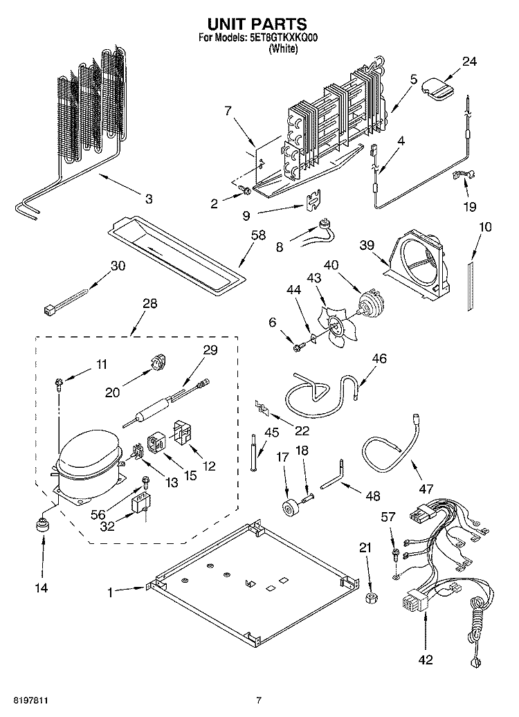 UNIT Diagram and Parts List for 5ET8GTXKQ00  Whirlpool Refrigerator