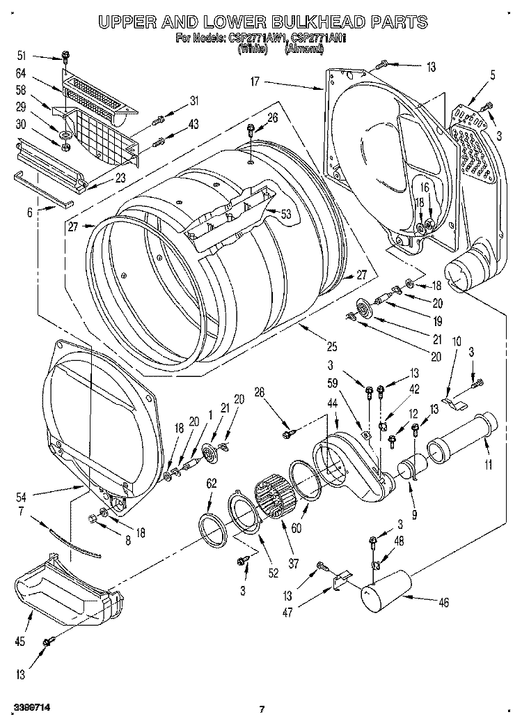 UPPER AND LOWER BULKHEAD, LIT/OPTIONAL Diagram and Parts List for CSP2771AN1  Whirlpool Dryer