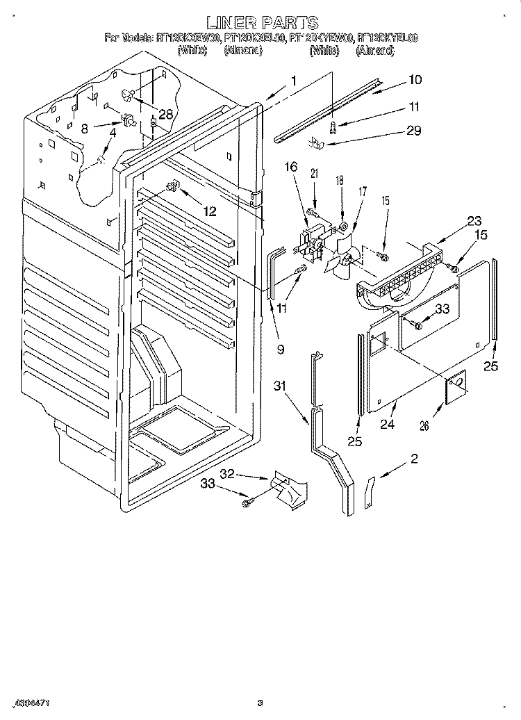 LINER Diagram and Parts List for RT12DKXEL00  Roper Refrigerator
