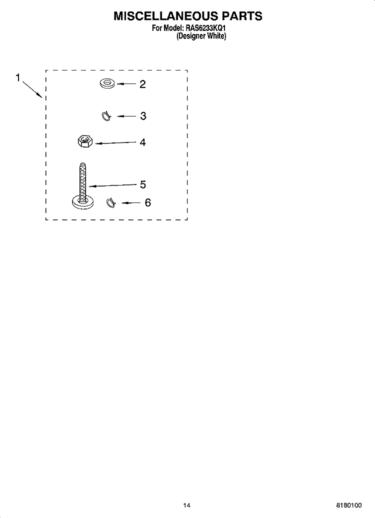 MISCELLANEOUS PARTS - OPTIONAL PARTS (NOT INCLUDED) Diagram and Parts List for RAS6233KQ1  Roper Washer