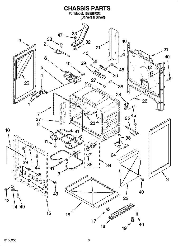 CHASSIS PARTS Diagram and Parts List for IES356RD2  Inglis Range