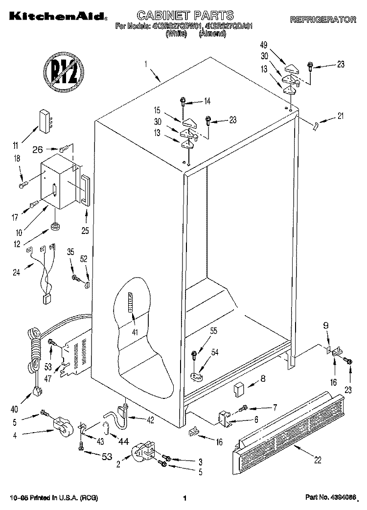 CABINET Diagram and Parts List for 4KSRS27QDA01  KitchenAid Refrigerator