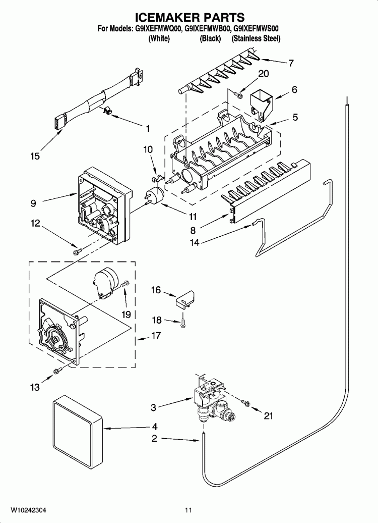 ICEMAKER PARTS Diagram and Parts List for G9IXEFMWS00  Whirlpool Refrigerator