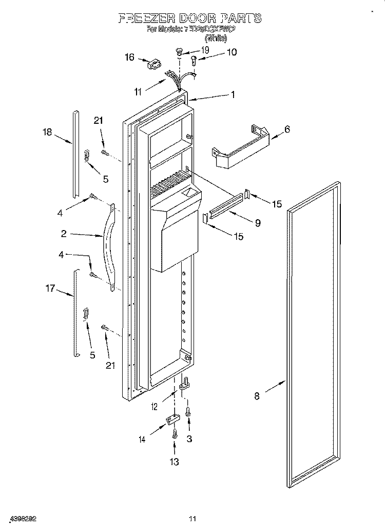 FREEZER DOOR Diagram and Parts List for 7ED25DQXFW02  Whirlpool Refrigerator