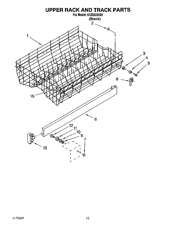 UPPER RACK AND TRACK Diagram and Parts List for KUDB230B0  KitchenAid Dishwasher
