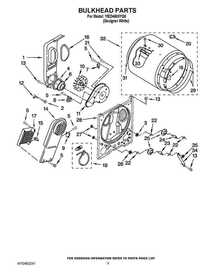 BULKHEAD PARTS Diagram and Parts List for YIED4600YQ0  Inglis Dryer