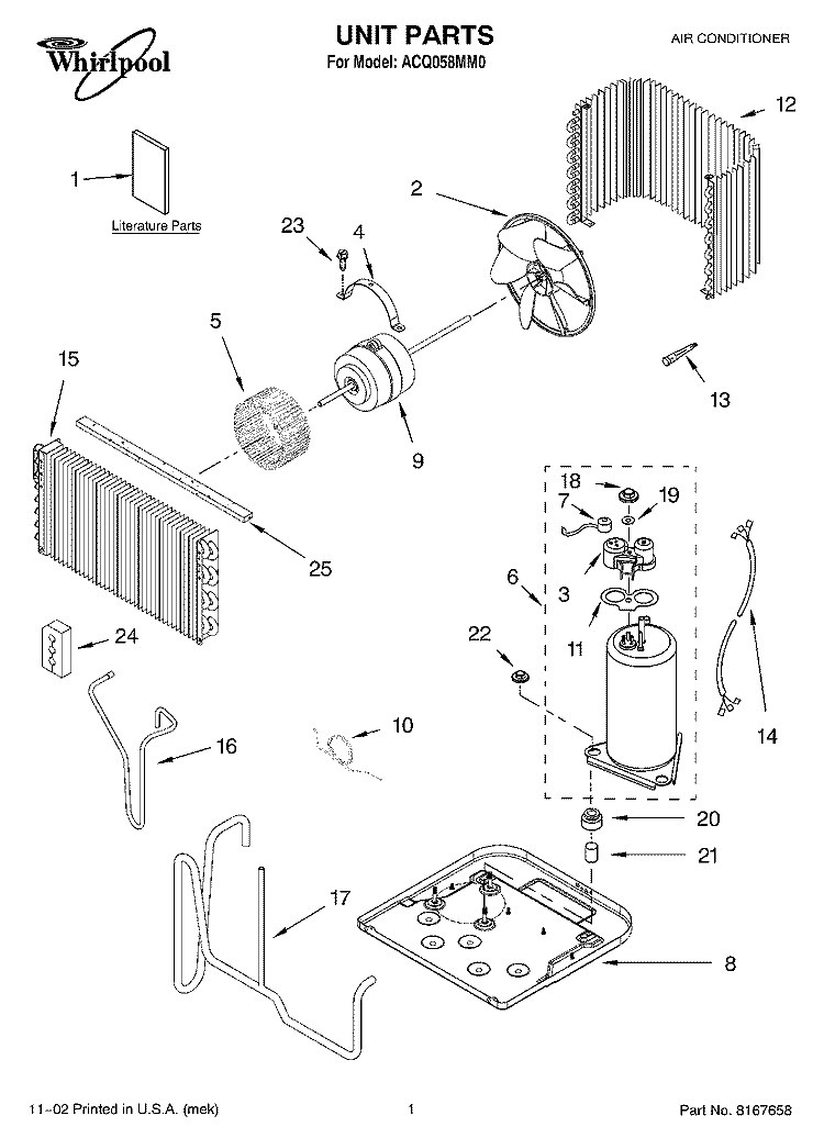 UNIT PARTS Diagram and Parts List for ACQ058MM0  Whirlpool Air Conditioner