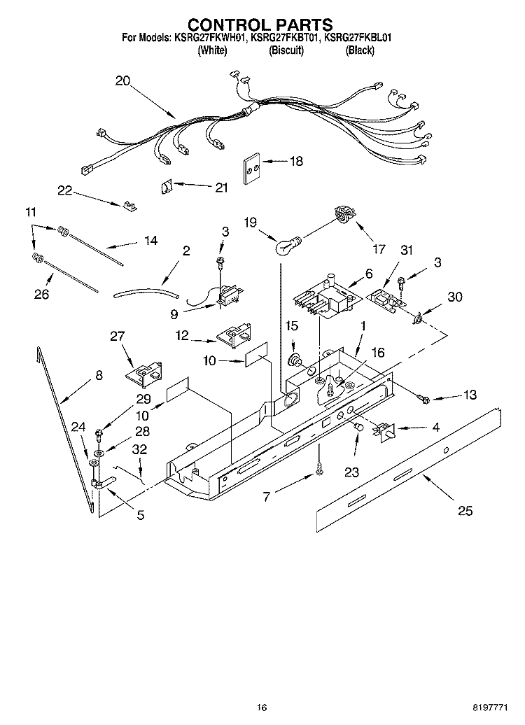 CONTROL Diagram and Parts List for KSRG27FKBT01  KitchenAid Refrigerator