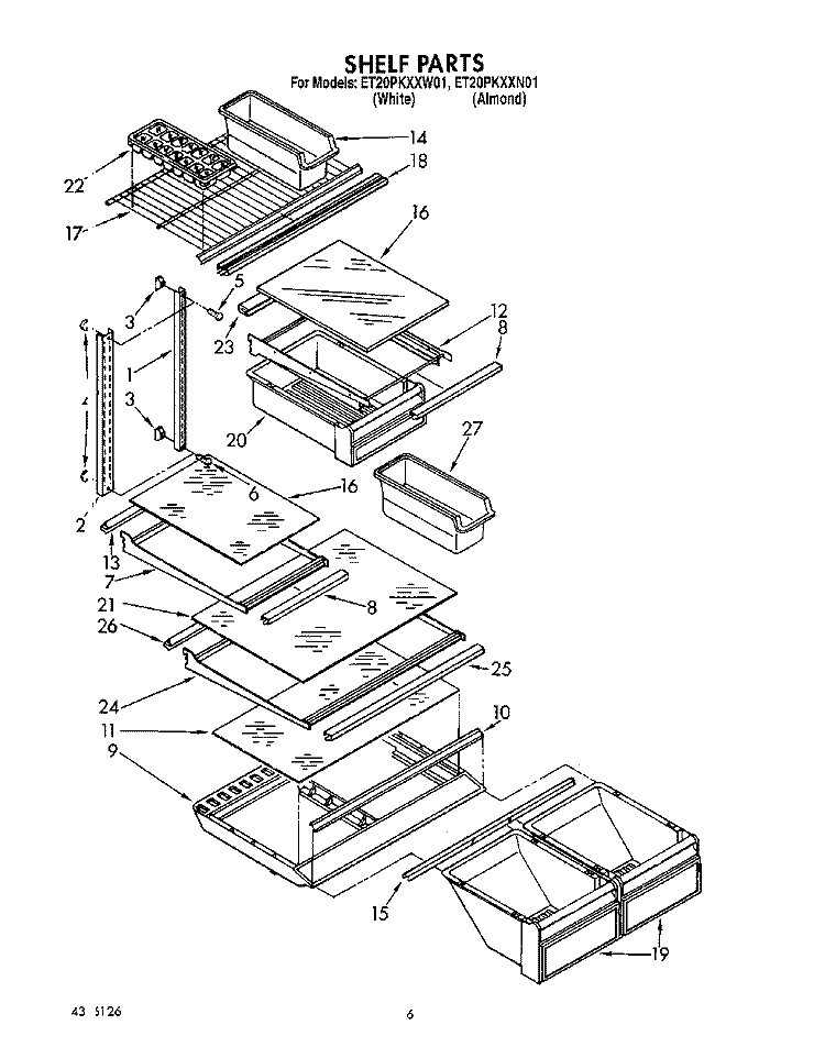 SHELF Diagram and Parts List for ET20PKXXW01  Whirlpool Refrigerator