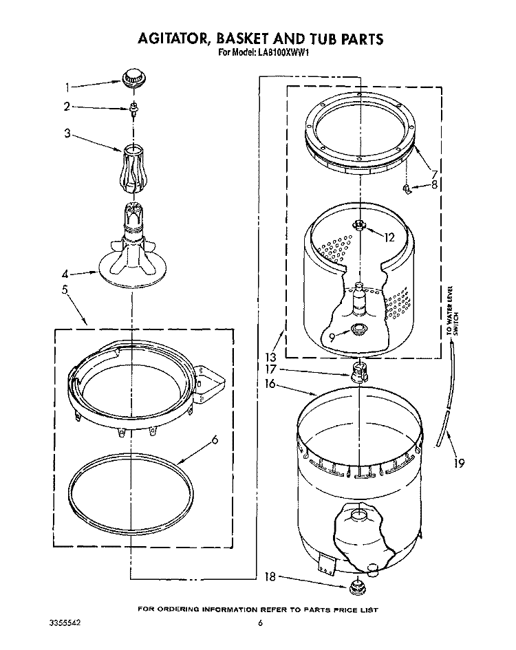 AGITATOR, BASKET AND TUB Diagram and Parts List for LA8100XWW1  Whirlpool Washer