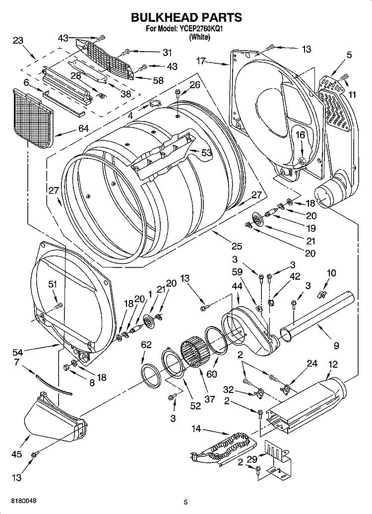 BULKHEAD PARTS, OPTIONAL PARTS (NOT INCLUDED) Diagram and Parts List for YCEP2760KQ1  Whirlpool Dryer