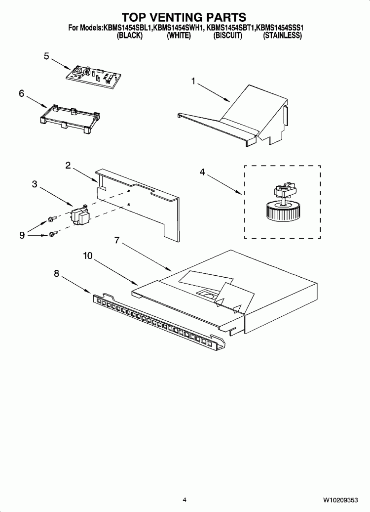 TOP VENTING PARTS Diagram and Parts List for KBMS1454SBT1  KitchenAid Microwave