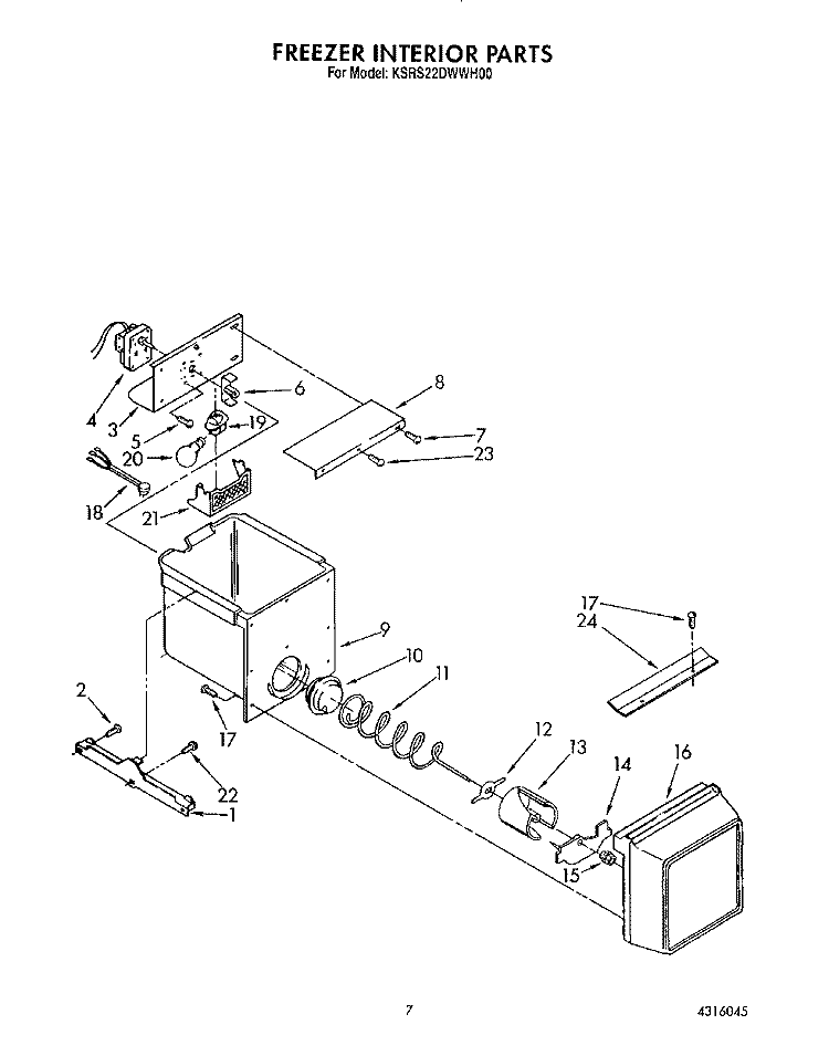 FREEZER INTERIOR Diagram and Parts List for KSRS22DWAL00  KitchenAid Refrigerator