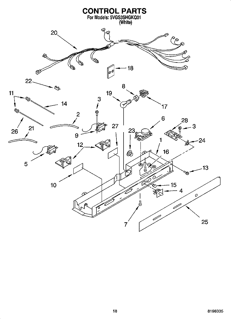 CONTROL PARTS Diagram and Parts List for 5VGS3SHGKQ01  Whirlpool Refrigerator