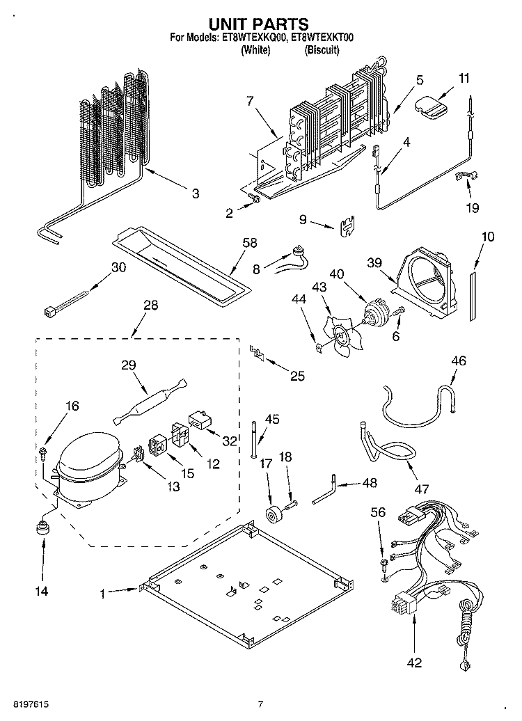 UNIT Diagram and Parts List for ET8WTEXKT00  Whirlpool Refrigerator