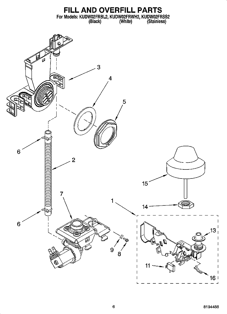FILL AND OVERFILL PARTS Diagram and Parts List for KUDW02FRSS2  KitchenAid Dishwasher