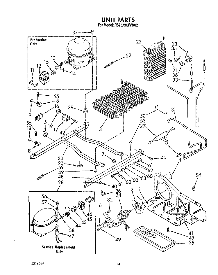 UNIT Diagram and Parts List for RS25AWXVW02  Roper Refrigerator