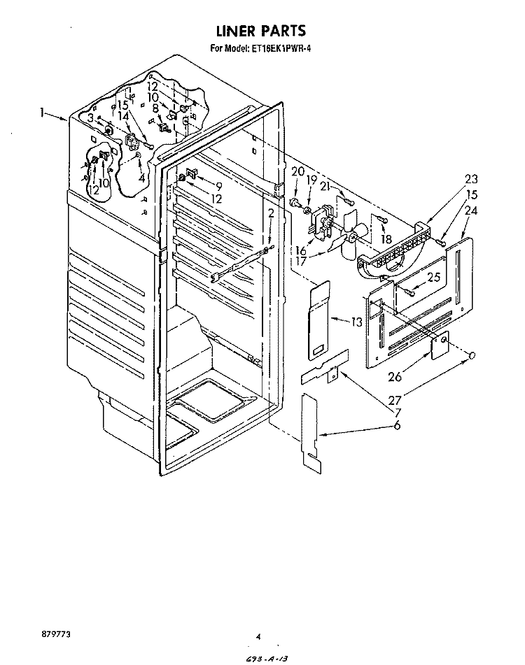 LINER Diagram and Parts List for ET16EK1PWR4  Whirlpool Refrigerator