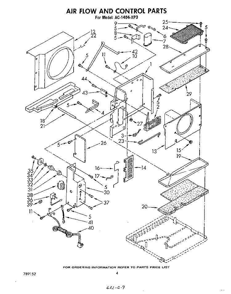 AIRFLOW AND CONTROL , LIT/OPTIONAL Diagram and Parts List for AC1404XP0  Whirlpool Air Conditioner