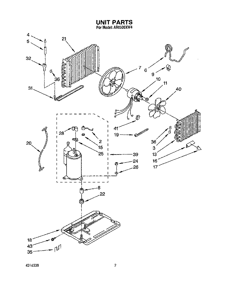 UNIT, LIT/OPTIONAL Diagram and Parts List for AR0500XW4  Whirlpool Air Conditioner