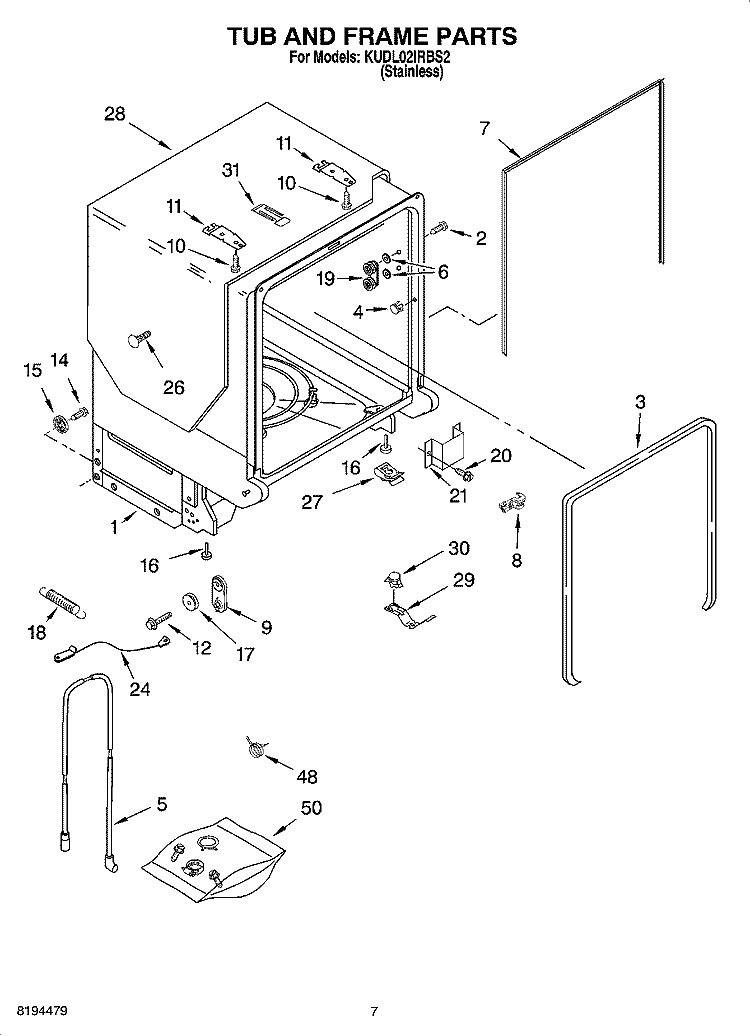 TUB AND FRAME PARTS Diagram and Parts List for KUDL02IRBS2  KitchenAid Dishwasher