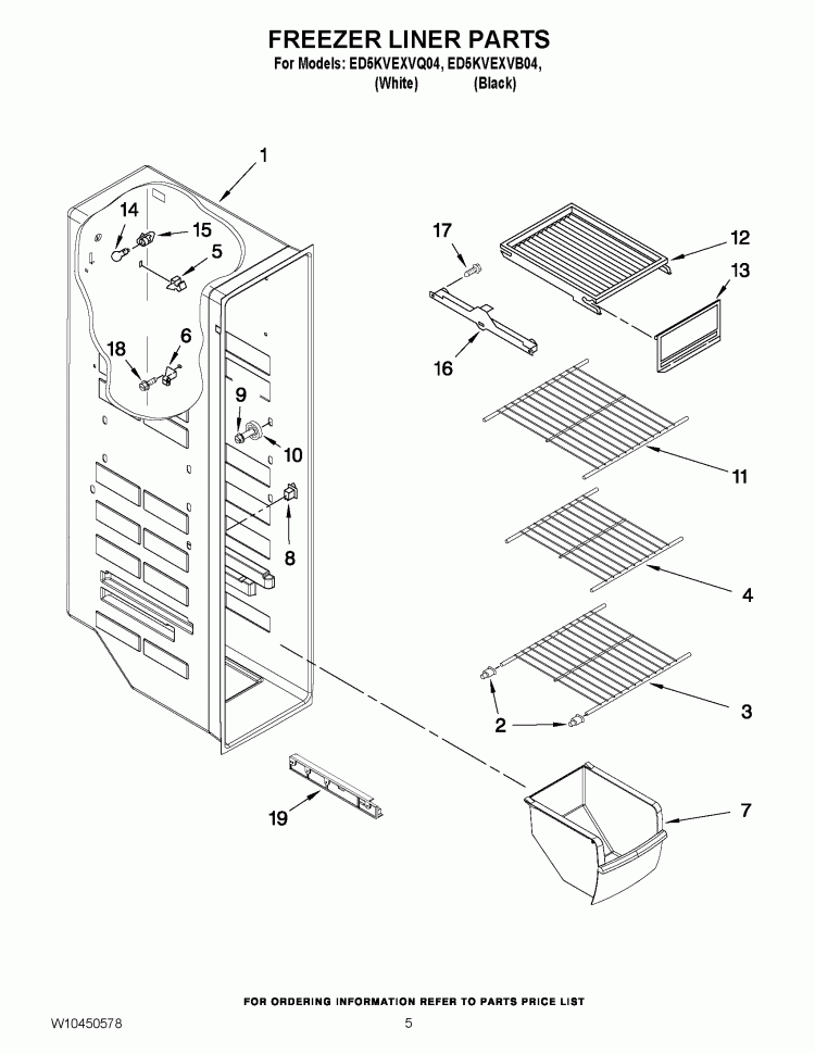 FREEZER LINER PARTS Diagram and Parts List for ED5KVEXVQ04  Whirlpool Refrigerator
